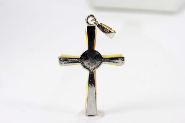 White German Baltic Amber Cross Unique Pendant 925 Silver PD038 RRP£130!!!