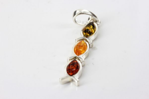 Baltic Multicoloured German Amber Pendant in 925 Silver Hand Made PD046 – RRP£35!!!