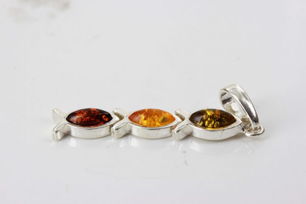 Baltic Multicoloured German Amber Pendant in 925 Silver Hand Made PD046 – RRP£35!!!