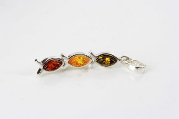 Baltic Multicoloured German Amber Pendant in 925 Silver Hand Made PD046 – RRP£35!!!