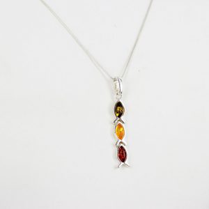 Baltic Multicoloured German Amber Pendant in 925 Silver Hand Made PD046 – RRP£35!!!