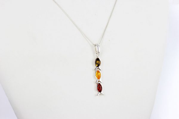 Baltic Multicoloured German Amber Pendant in 925 Silver Hand Made PD046 – RRP£35!!!