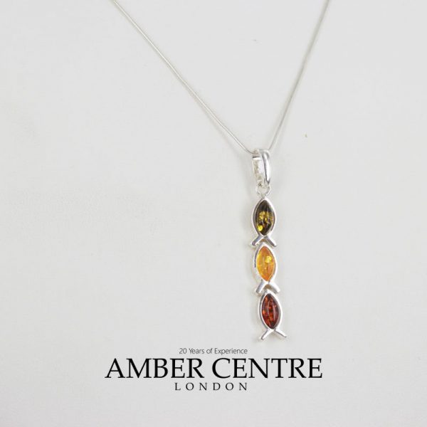 Baltic Multicoloured German Amber Pendant in 925 Silver Hand Made PD046 – RRP£35!!!