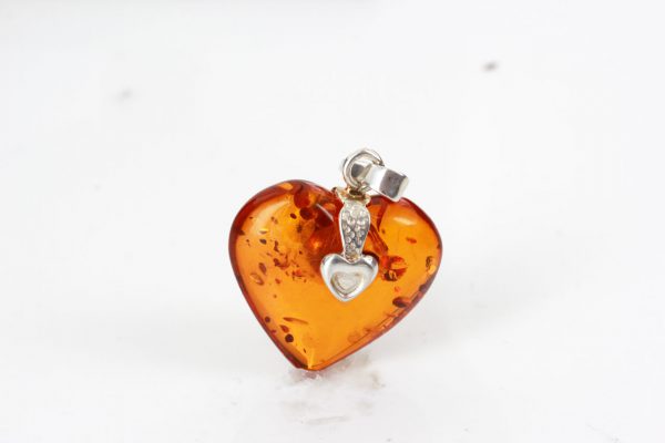 Handmade German Baltic Amber Heart Pendant 925 Silver -PD074 – RRP£65!!!