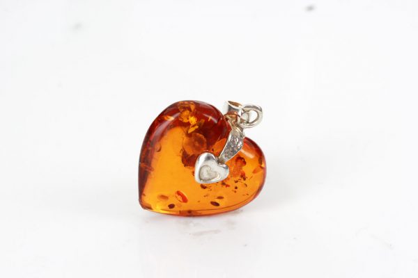 Handmade German Baltic Amber Heart Pendant 925 Silver -PD074 – RRP£65!!!