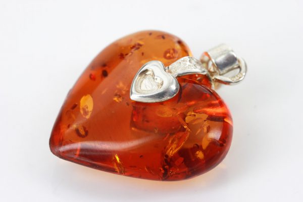 Handmade German Baltic Amber Heart Pendant 925 Silver -PD074 – RRP£65!!!