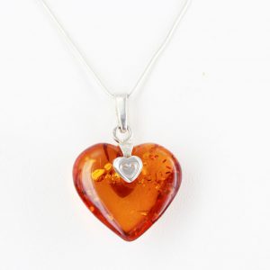 Handmade German Baltic Amber Heart Pendant 925 Silver -PD074 – RRP£65!!!