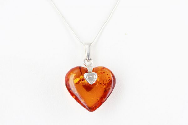 Handmade German Baltic Amber Heart Pendant 925 Silver -PD074 – RRP£65!!!