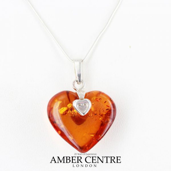 Handmade German Baltic Amber Heart Pendant 925 Silver -PD074 – RRP£65!!!