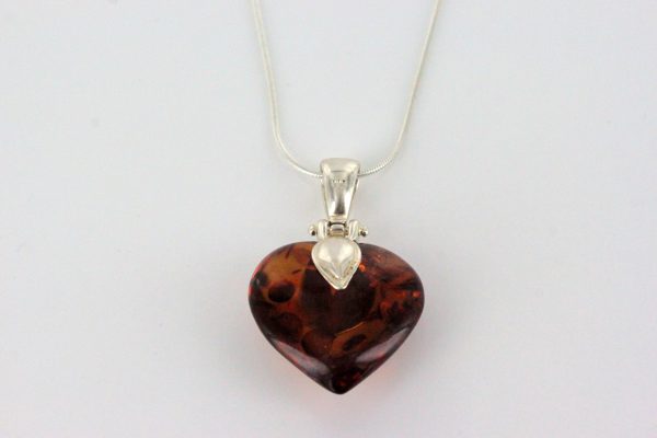 German Baltic Amber Heart Pendant with 925 Sterling Silver Loop PD079 RRP£75!!