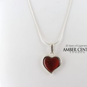 Heart Pendant German Baltic Amber in 925 Silver 16" Free Silver Chain PD087 RRP£50!!