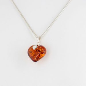 German Baltic Amber Heart Pendant 925 Silver +free 16" chain PE0063 RRP£75!!!