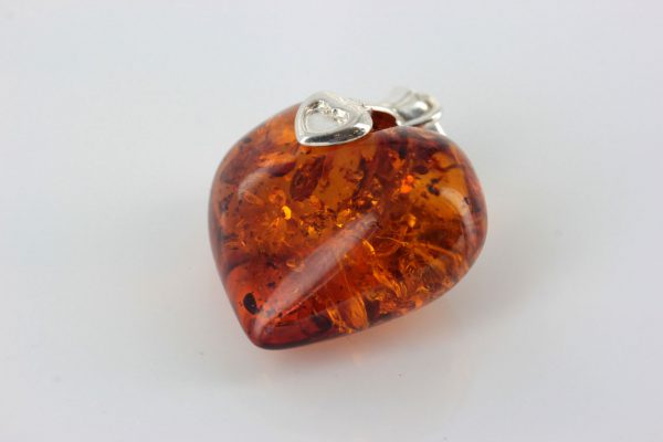 German Baltic Amber Heart Pendant 925 Silver +free 16" chain PE0063 RRP£75!!!