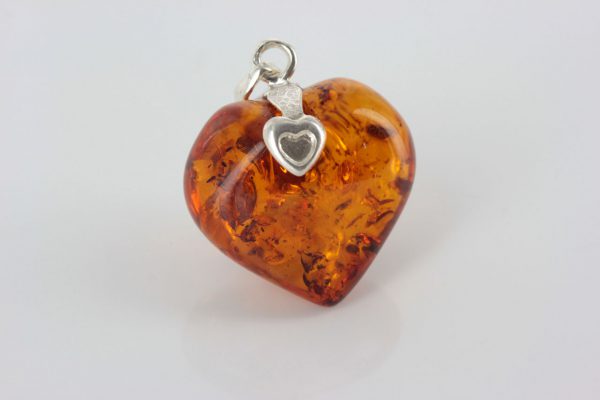 German Baltic Amber Heart Pendant 925 Silver +free 16" chain PE0063 RRP£75!!!