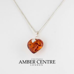 German Baltic Amber Heart Pendant 925 Silver +free 16" chain PE0063 RRP£75!!!