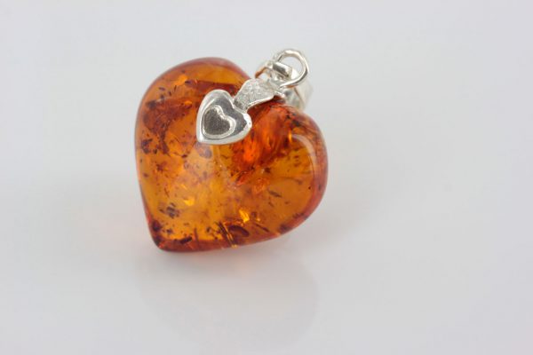 German Baltic Amber Heart Pendant 925 Silver +free 16" chain PE0063 RRP£75!!!