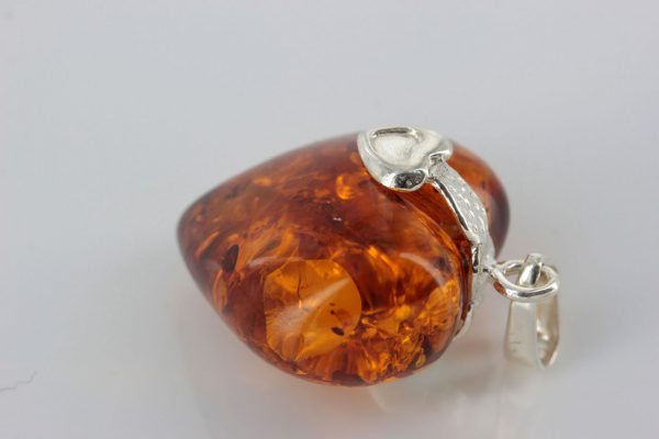 German Baltic Amber Heart Pendant 925 Silver +free 16" chain PE0063 RRP£75!!!