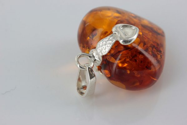 German Baltic Amber Heart Pendant 925 Silver +free 16" chain PE0063 RRP£75!!!