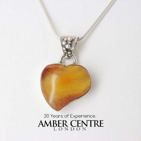Baltic Amber Butterscotch Heart Pendant Handmade in 925 Silver PE0179 RRP£149!!!