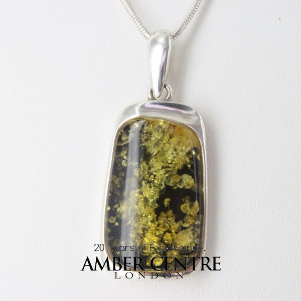 German Handmade Unique Green Baltic Amber Pendant 925 Silver PE0181 RRP£125!!!