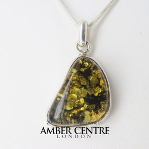 Green Baltic Amber Pendant German Handmade Unique 925 Silver PE0182 RRP£125!!!