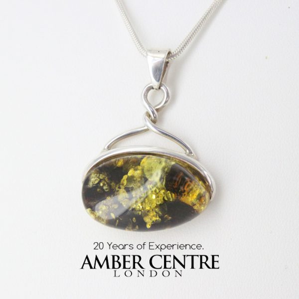 Amber Pendant German Green Baltic Handmade Unique 925 Silver PE0185 RRP£135!!!