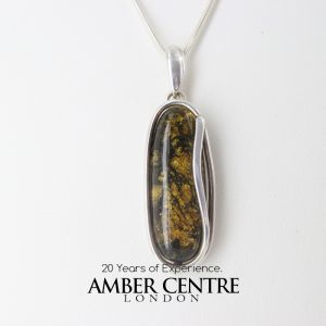 Silver Pendant German Green Baltic Amber Handmade Unique PE0186 RRP£125!!!