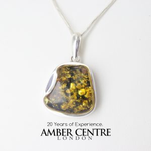 Green Baltic Amber Pendant Elegant Italian Style in 925 Silver PE0191 RRP£125!!!