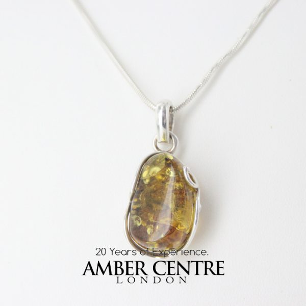 Green Baltic Amber Pendant Elegant Italian Style In 925 Silver PE0192 RRP£100!!!