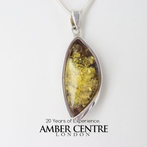 Green Baltic Amber Pendant Elegant Italian Style in 925 Silver PE0193 RRP£125!!!