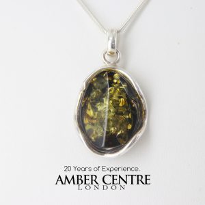 Green Baltic Amber Pendant 925 Silver Italian Design Handmade PE0195 RRP£125!!!