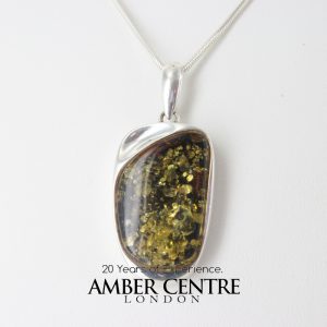 Green Baltic Amber Pendant 925 Silver Italian Design Handmade PE0197 RRP£140!!!