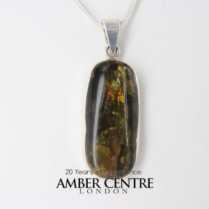 Green Baltic Amber Pendant 925 Silver Italian Design Handmade PE0198 RRP£140!!!