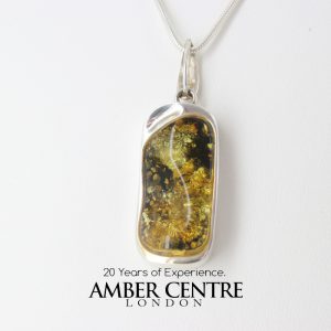 Green Baltic Amber Pendant 925 Silver Italian Design Handmade PE0202 RRP£140!!!