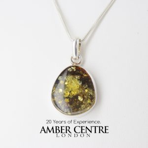 Green Baltic Amber Pendant 925 Silver Italian Design Handmade PE0203 RRP£95!!!