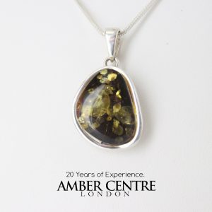 Green Baltic Amber Pendant 925 Silver Italian Design Handmade PE0207 RRP£125!!!