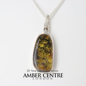 Green Baltic Amber Pendant Italian Style Unique in 925 Silver PE0208 RRP£120!!!