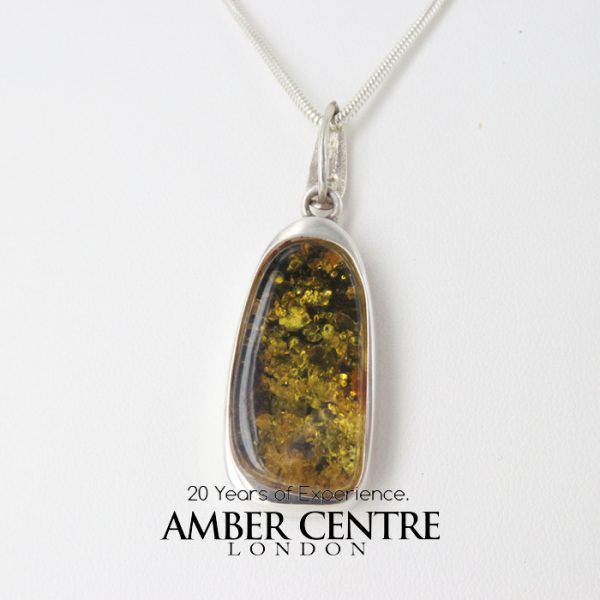 Green Baltic Amber Pendant Italian Style Unique in 925 Silver PE0208 RRP£120!!!