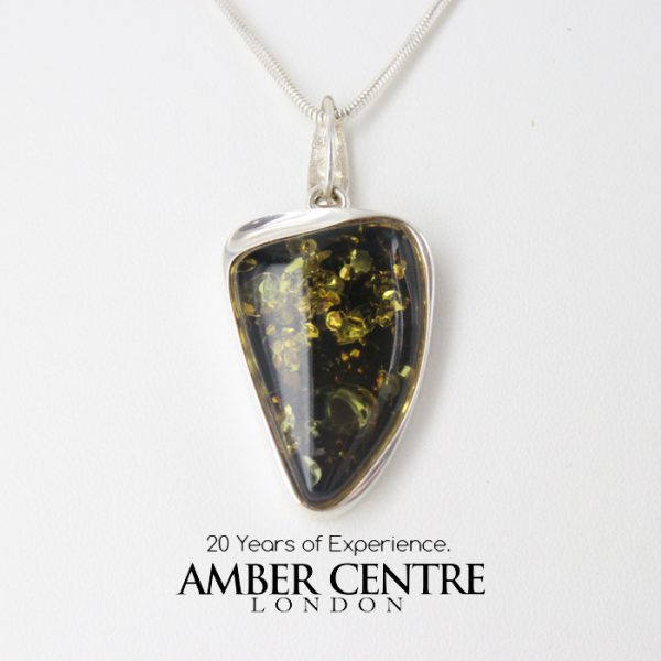 Green Baltic Amber Pendant Italian Style Unique In 925 Silver PE0209 RRP£120!!!