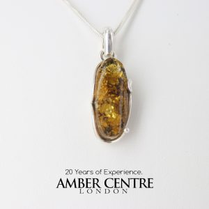 Green Baltic Amber Pendant Italian Style Unique In 925 Silver PE0211 RRP£100!!!