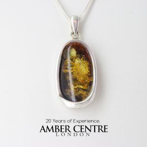 Green Baltic Amber Pendant Italian Style Unique In 925 Silver PE0212 RRP£120!!!