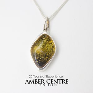 Green Baltic Amber Pendant Italian Style Unique In 925 Silver PE0213 RRP£120!!!