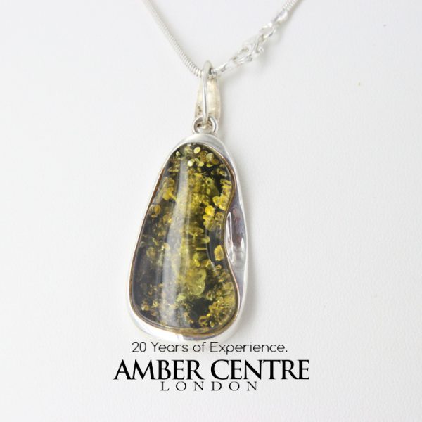 Green Baltic Amber Pendant Italian Style Unique In 925 Silver PE0214 RRP£120!!!