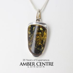 Green Baltic Amber Pendant Italian Style Unique In 925 Silver PE0217 RRP£125!!!