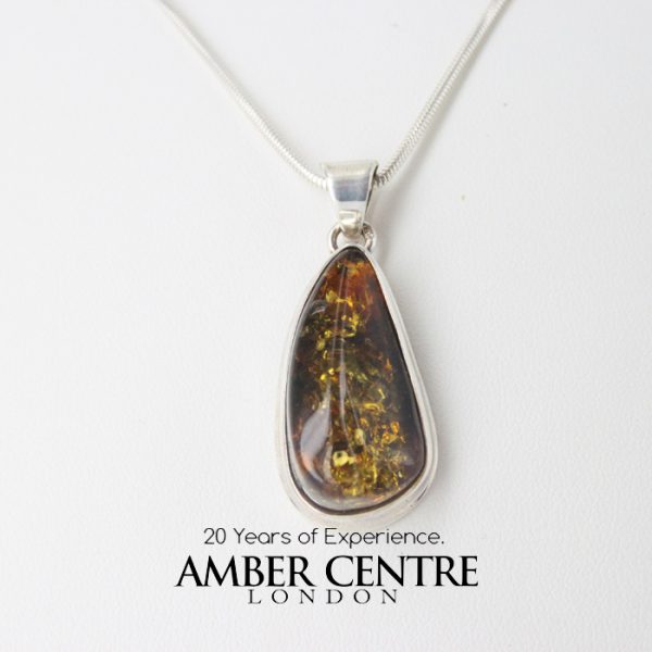 Green Baltic Amber Pendant Italian Style Handmade Unique In 925 Silver PE0218 RRP£115!!!