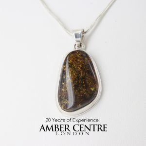 Green Baltic Amber Pendant Italian Style Handmade In 925 Silver PE0219 RRP£125!!