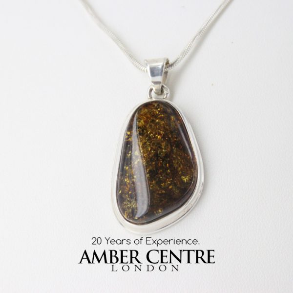 Green Baltic Amber Pendant Italian Style Handmade In 925 Silver PE0219 RRP£125!!