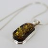 German Baltic Unique Green Amber Pendant 925 Silver Hand Made PE0235– RRP£115!!!