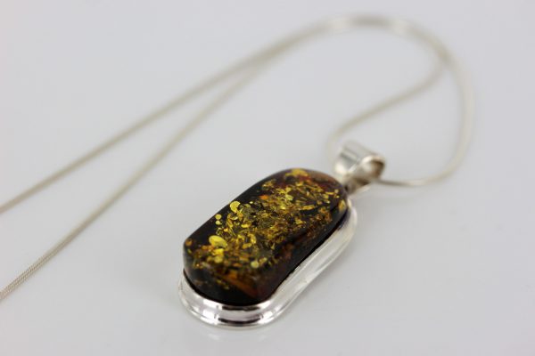 German Baltic Unique Green Amber Pendant 925 Silver Hand Made PE0235– RRP£115!!!