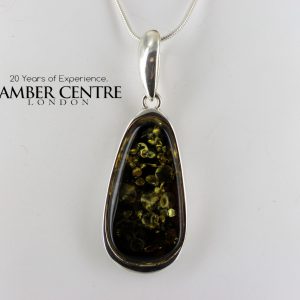 German Baltic Green Amber Oval Pendant in 925 Silver Hand Made PE0238 RRP£130!!!